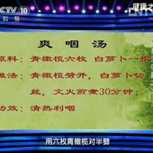 《健康之路》20130926视频:朱佳讲嗓子疼 咽喉肿痛 哪些食物能清肺火 脾胃虚寒 胃火的表现