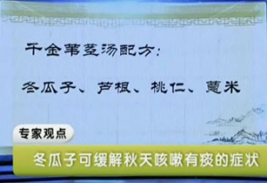 《健康之路》20131002视频:陈勇讲荸荠治疗哪种咳嗽、千金苇茎汤、五汁饮、冬瓜子清肺化痰