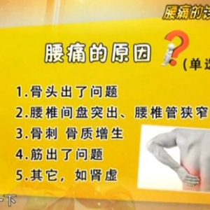 贵州卫视20141112养生视频和笔记：罗炳祥讲腰疼的原因、 腰椎骨刺怎么治